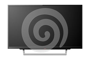 Vector 3d Realistic Black Blank TV Screenon Stand. Modern LCD LED Panel Set Closeup Isolated on White Background. Design