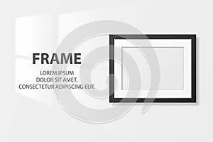 Vector 3d Realistic Black Horizontal Wooden Simple Modern Frame Icon Closeup Isolated on White Wall Background with