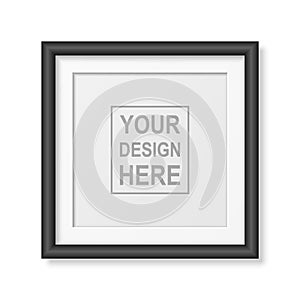 Vector 3d Realistic Black Square Plastic or Wooden Simple Modern Minimalistic Frame Isolated. Design Template of Photo