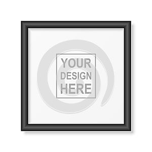 Vector 3d Realistic Black Square Plastic or Wooden Simple Modern Minimalistic Frame Isolated. Design Template of Photo