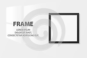 Vector 3d Realistic Black Square Wooden Simple Modern Frame Icon Closeup Isolated on White Wall Background with Window