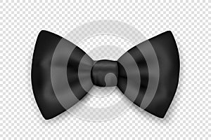 Vector 3d Realistic Black Textured Bow Tie Icon Closeup Isolated. Silk Glossy Bowtie, Tie Gentleman. Mockup, Design