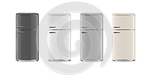 Vector 3d Realistic Black, White, Gray, Beige Fridge Icon Set Isolated. Vertical Refrigerators. Closed Fridges. Design