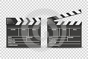 Vector 3d Realistic Blank Closed and Opened Movie Film Clap Board Icon Set Closeup Isolated on Transparent Background