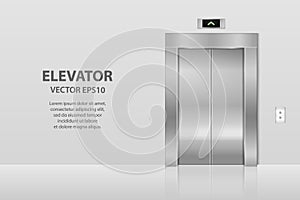 Vector 3d Realistic Blank Empty Closed Steel, Chrome, Silver Metal Office Building Lift Elevator Doors with Buttons on