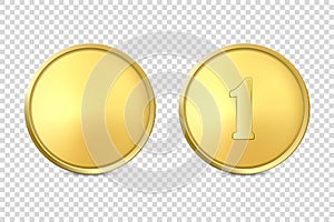 Vector 3d Realistic Blank Golden and Silver Metal Coin or Medal Icon Set Closeup Isolated on Transparent Background