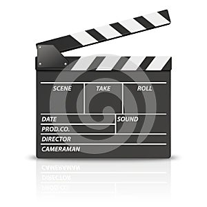 Vector 3d Realistic Blank Opened Movie Film Clap Board Icon Closeup Isolated on White Background. Design Template of