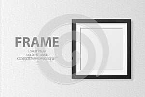 Vector 3d Realistic Blank Square 4 Black Wooden Simple Modern Frame on White Textured Wall Background. It Can Be Used