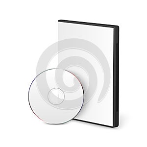 Vector 3d Realistic Blank White CD, DVD with Cover Case Box Set Closeup Isolated on White Background. Design Template