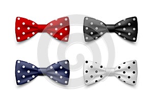 Vector 3d Realistic Blue, Black, Red, White Polka Dots Bow Tie Icon Set Closeup Isolated. Silk Glossy Bowtie, Tie
