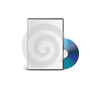 Vector 3d Realistic Blue CD, DVD with Case Isolated on White. CD Box, Packaging Design Template for Mockup. Compact Disk