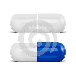 Vector 3d Realistic Blue Medical Pill Icon Set Closeup Isolated on White Background. Design Template of Pills, Capsules