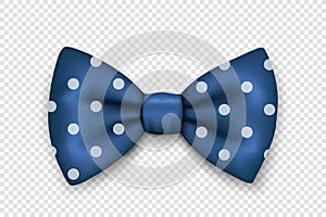 Vector 3d Realistic Blue Textured Polka Dot Bow Tie Icon Closeup Isolated. Silk Glossy Bowtie, Tie Gentleman. Mockup