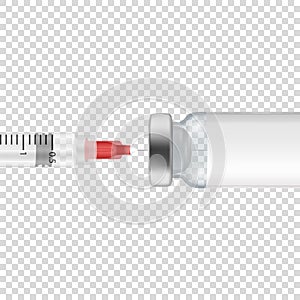 Vector 3d Realistic Bottle and Syringe. Coronavirus Vaccine, Botox, Fillers, Injections, Hyaluronic Acid Closeup