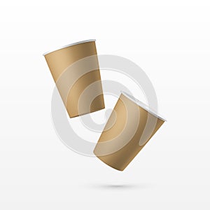 Vector 3d Realistic Brown Paper Disposable Cup for Beverage, Drinks Isolated on White Background. Coffee, Soda, Tea