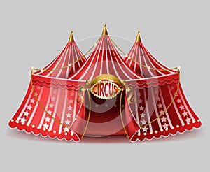Vector 3d realistic circus tent with signboard
