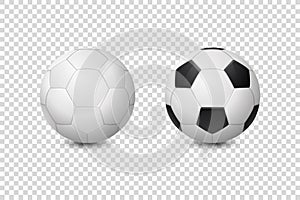 Vector 3d Realistic Classic White and Black Blank Soccer Ball or Football Ball Icon Set Closeup Isolated on Transparent