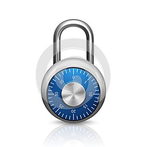 Vector 3d Realistic Closed Metal Steel Chrome Silver Padlock Icon Closeup Isolated on White Background. Design Template