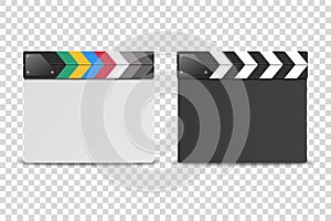 Vector 3d Realistic Closed White and Black Blank Movie Film Clap Board Icon Set Closeup Isolated on Transparent