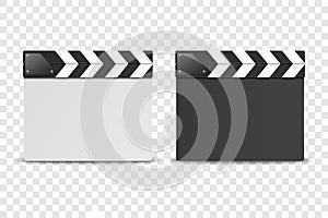 Vector 3d Realistic Closed White and Black Movie Film Clap Board Icon Set Closeup Isolated on Transoparent Background