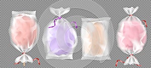 Vector 3d realistic cotton candy in packages