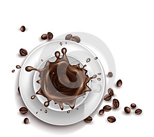 Vector 3d realistic cup of coffee with splashing