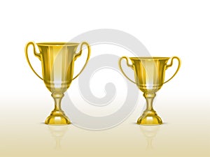 Vector 3d realistic cup, golden trophy, goblet