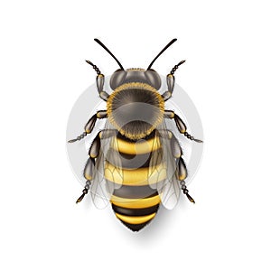 Vector 3d Realistic Detailed Honey Bee Icon Closeup Isolated on White Background. Queen Honeybee Design Template, Vector