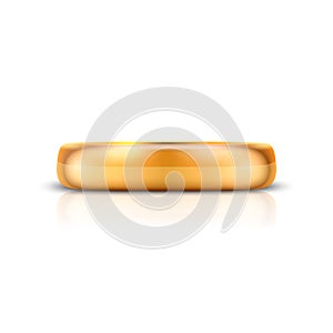 Vector 3d Realistic Gold Metal Wedding Ring Icon with Reflection Closeup Isolated on White Background. Design Template