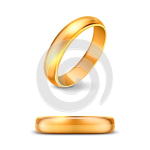 Vector 3d Realistic Gold Metal Wedding Ring Icon Set Closeup Isolated on White Background. Design Template of Shiny