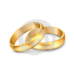 Vector 3d Realistic Gold Metal Wedding Ring Icon Set Closeup Isolated on White Background. Design Template of Shiny