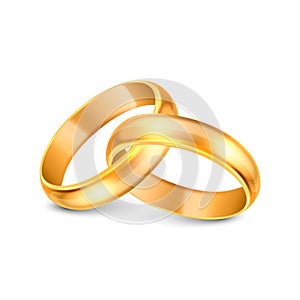 Vector 3d Realistic Gold Metal Wedding Ring Icon Set Closeup Isolated on White Background. Design Template of Shiny