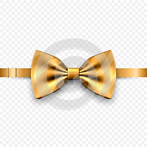 Vector 3d Realistic Golden Bow Tie Closeup Isolated. Silk Glossy Bowtie, Tie Gentleman. Mockup, Design Template. Bow Tie