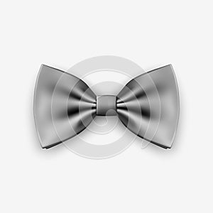 Vector 3d Realistic Grey Bow Tie Icon Closeup Isolated on White Background. Silk Glossy Bowtie, Tie Gentleman. Mockup