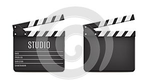 Vector 3d Realistic Opened Movie Film Clap Board Icon Set Closeup Isolated on Transparent Background. Design Template of