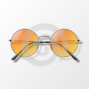 Vector 3d Realistic Orange Round Frame Glasses Isolated. Sunglasses, Lens, Vintage Eyeglasses in Top View. Design