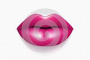 Vector 3d Realistic Pink Female Lips Closeup. Love, Sexy, Beauty Concept. Glamorous Woman Glossy Lips Closeup. Sensual
