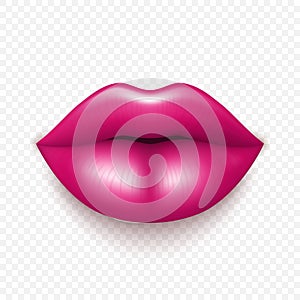 Vector 3d Realistic Pink Female Lips. Love, Sexy, Beauty Concept. Fashion, Makeup, Romance Vector Illustration