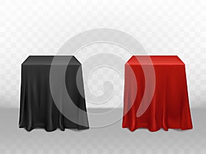 Vector 3d realistic red, black silk tablecloth