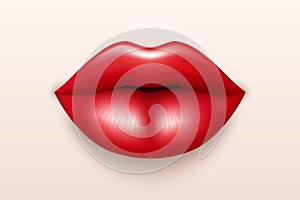 Vector 3d Realistic Red Female Lips. Love, Sexy, Beauty Concept. Fashion, Makeup, Romance Vector Illustration. Glamorous