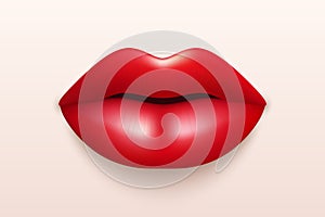 Vector 3d Realistic Red Female Lips. Love, Sexy, Beauty Concept. Fashion, Makeup, Romance Vector Illustration. Glamorous