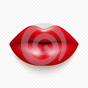 Vector 3d Realistic Red Female Lips. Love, Sexy, Beauty Concept. Fashion, Makeup, Romance Vector Illustration. Glamorous