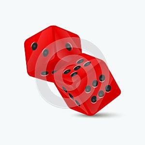 Vector 3d Realistic Red Game Dice with Black Dots Set Closeup Isolated on White Background. Game Cubes Couple for