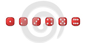 Vector 3d Realistic Red Game Dice Icon Set Closeup Isolated. Game Cubes for Gambling, Casino Dices From One to Six Dots