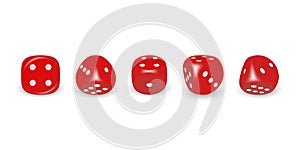 Vector 3d Realistic Red Game Dice with White Dots Icon Set Closeup Isolated on White Background. Game Cubes for Gambling