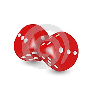 Vector 3d Realistic Red Game Dice with White Dots Set Closeup Isolated on White Background. Game Cubes Couple for