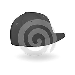 Vector 3d Realistic Render Black Blank Baseball Snapback Cap Icon Closeup Isolated on White Background. Design Template