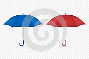 Vector 3d Realistic Render Blue and Red Blank Umbrella Icon Set Closeup Isolated on Transparent Background. Design