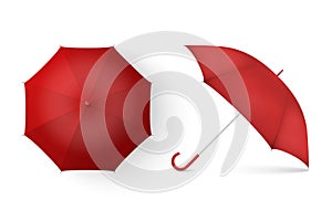 Vector 3d Realistic Render Red Blank Umbrella Icon Set Closeup Isolated on White Background. Design Template of Opened