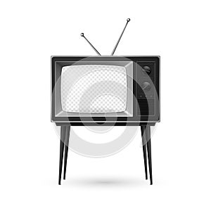 Vector 3d Realistic Retro TV Receiver with Transparent Screen and Antenna Isolated on White Background. Home Interior